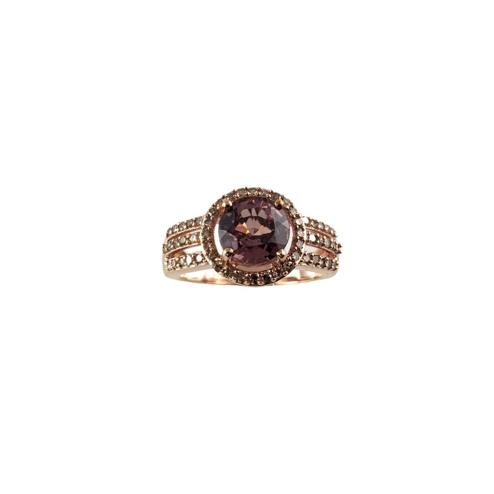 14K RG Rhodolite Garnet & Champagne Diamond Ring Size 8 JAGi Certified #13889